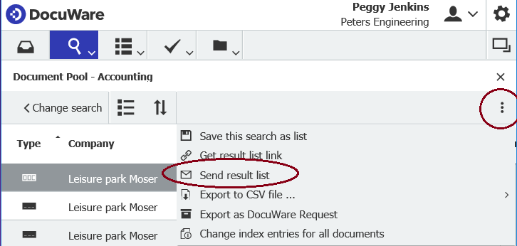 DocuWare result list